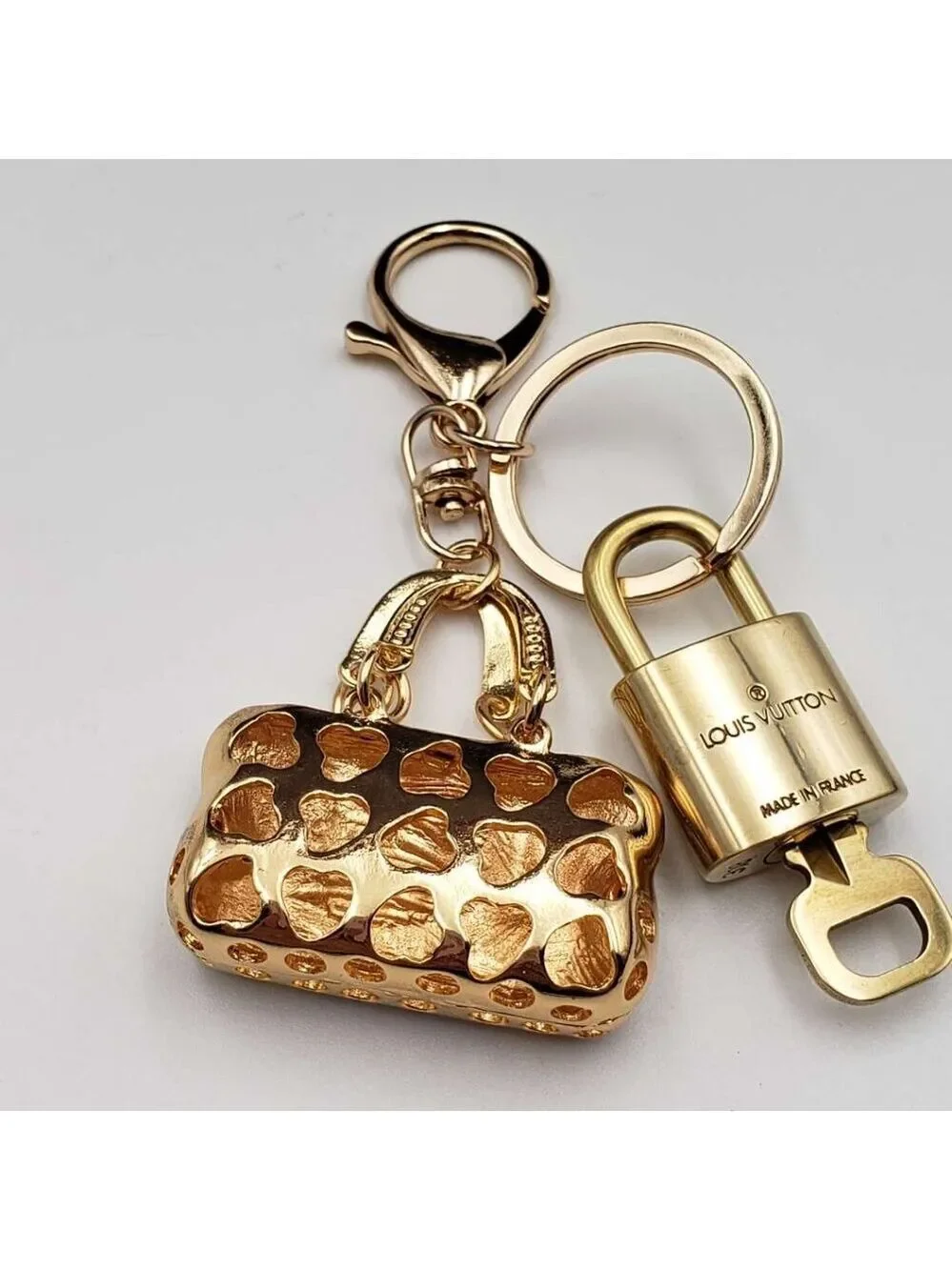Authentic Louis Vuitton Gold Padlock & Key 🔒 LV Bag Charm w/ Unbranded Keychain